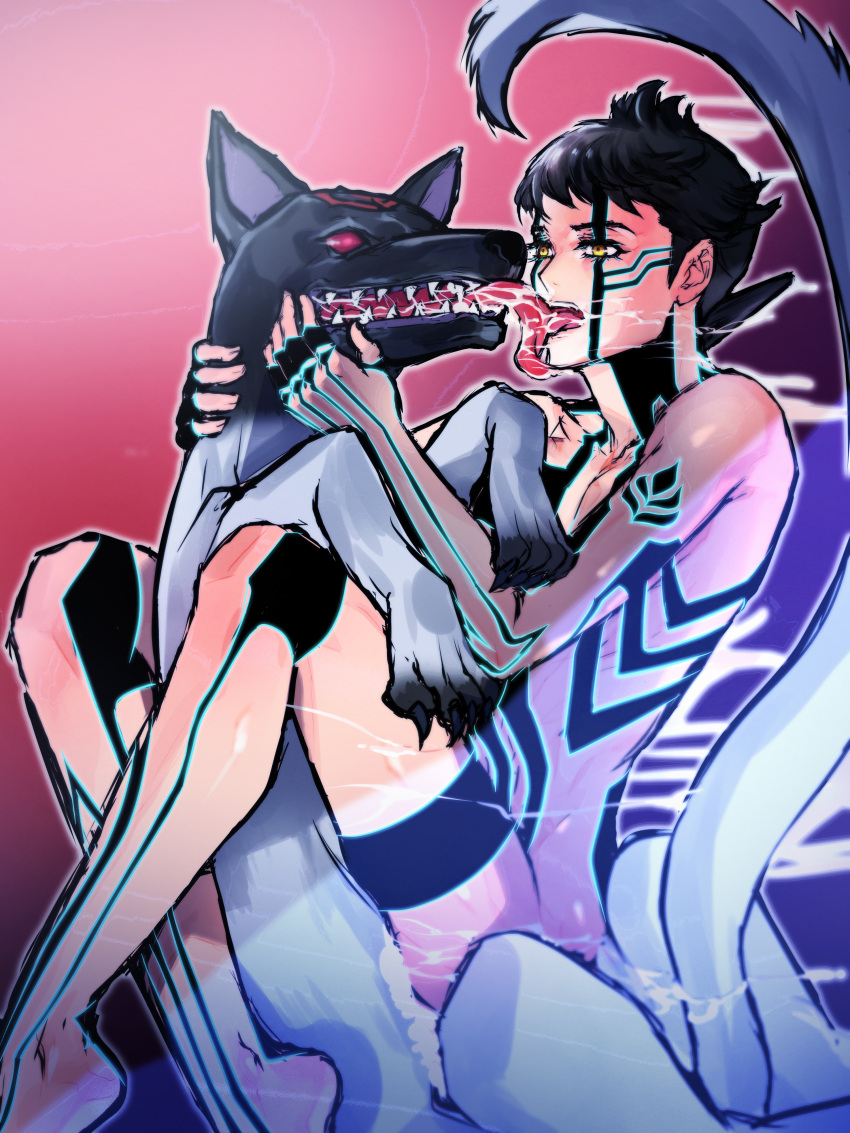 bestiality black_hair canine demi-fiend duo interspecies inugami male moking shin_megami_tensei