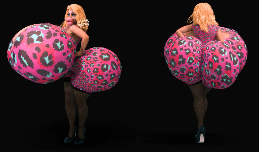 1girls 3d animal_print_clothing bimbo blonde_hair earring high_heels huge_breasts huge_earrings hyper_bimbo jackd22 jewelry large_breasts large_lips