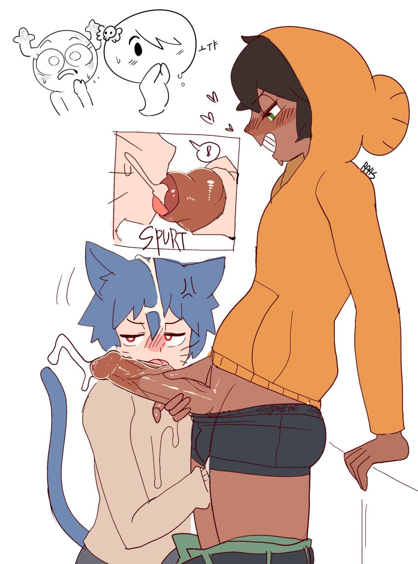 blowjob carrie_krueger cartoon_network catboy cheating_boyfriend cum cum_in_hair dark-skinned_male dark_skin darwin_watterson darwin_watterson_(human) feline fellatio gay green_hair gumball_watterson gumball_watterson_(human) hoodie huge_cock huge_penis human humanized incest pants_down penny_fitzgerald ra4s the_amazing_world_of_gumball the_amazing_world_of_gumball_(human) yaoi