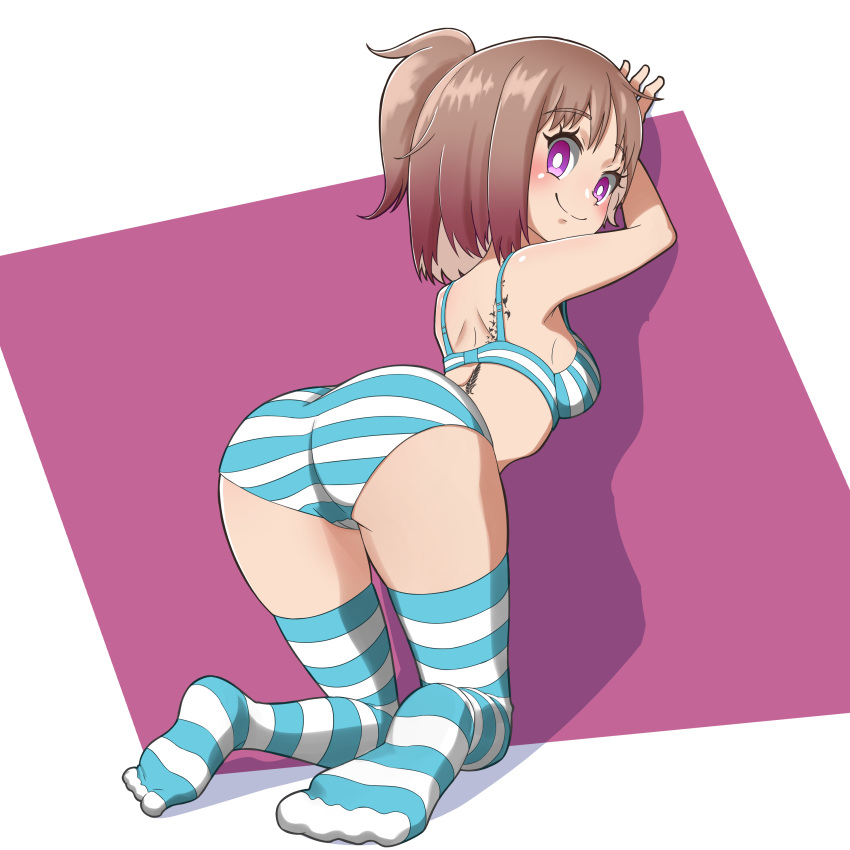 ass ass_focus ass_up cute_bum foot_sole footwear mrklat ombre_hair pokegirl_angellia pokemon purple_eyes ranamonlovermmd shimapan showing_ass stockings striped_bra striped_legwear striped_panties striped_stockings striped_underwear