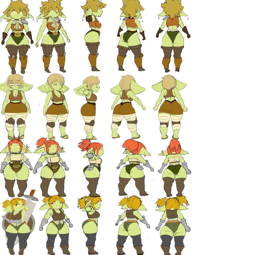 blonde_hair female goblin goblin_female green_skin koaru red_hair shortstack