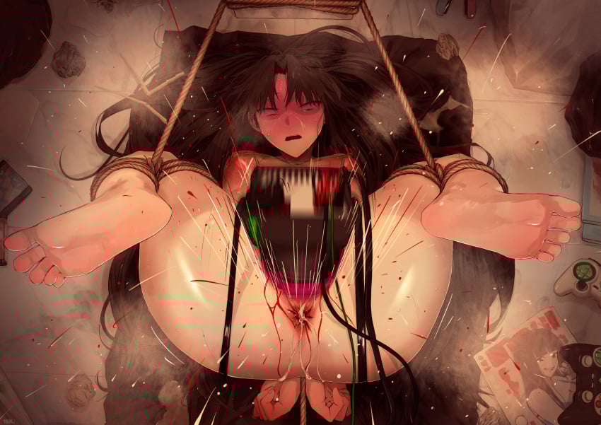 ass_in_air black_hair black_hair_female bleeding_from_anus bleeding_from_pussy blood_on_thigh blood_splatter blue_eyes blush bondage breasts bruise bruised_breast brutal_rape cable concerned cum cum_in_anus cum_in_pussy cum_spurt dildo dildo_in_pussy dildo_insertion electric_dildo evening eyes_rolling_back fainted fate/stay_night fate_(series) female_pubic_hair gaping_pussy long_hair_female lot_of_cum medium_breasts mosaic_censoring open_mouth pale_nipples pink_nipples pubic_hair pubic_stubble purple_breasts pussy rape red_face restrained rope rope_bondage semen shitappa0120 sole_female surprised_expression tally_marks teenage_girl teenager violence violent_rape