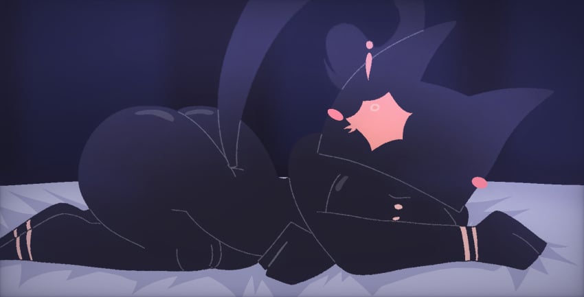 1girls :3 ass_up blush breasts cat_ears cat_humanoid cat_tail catgirl fpe fundamental_paper_education genderswap_(mtf) kaaatie katieverse looking_up machine_girl_(kaaatie) on_bed rule_63 simple_background simple_shading skary_(kaaatie)