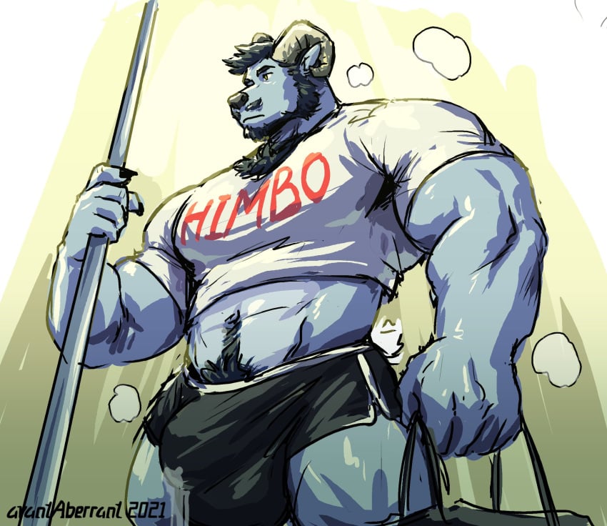 anthro avantaberrant balls bara big_balls big_penis bulge furry gay male male_only muscles muscular musk muskflask penis precum precum_through_clothing ram solo solo_male