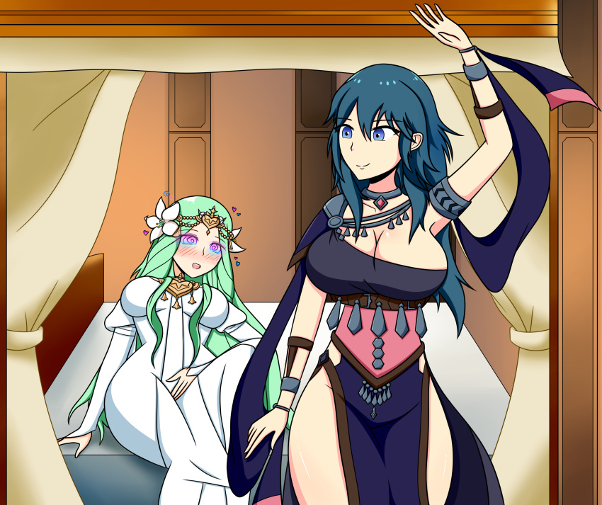 alternate_costume blue_eyes blue_hair byleth_(fire_emblem) byleth_(fire_emblem)_(female) dancer dancer_(three_houses) dancing female femsub fire_emblem fire_emblem:_three_houses hypnosis light-skinned_female light_skin mind_control multiple_subs nintendo rhea_(fire_emblem) sortish