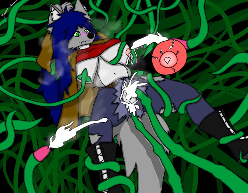 absurd_res anal anal_sex anthro anus belt big_breasts black_boots black_clothing black_footwear blue_bottomwear blue_clothing blue_hair blue_jeans blue_pants blush blush_lines bodily_fluids bodily_fluids_from_ass bodily_fluids_in_pussy boots bottomwear breasts brown_clothing brown_jacket brown_topwear canid canine canis clothed clothing clothing_lift cum cum_in_ass cum_in_vagina cum_inside cumshot denim denim_bottomwear denim_clothing ejaculation enjoying female footwear fur genital_fluids genitals green_eyes grey_body grey_fur hair happy happy_sex heart_symbol hi_res holding_breast impregnation inflation jacket jeans lactating long_hair male male/female mammal nipple_fetish nipple_play nipple_suck nipple_suckers nipples pants penetration penis_tentacles pink_nipples pussy red_clothing red_shirt red_topwear reena_dreamer sex shirt shirt_lift shoes smug smug_face smug_grin solo sperm_cell steam steamy_cum sucking swelling tentacle tentacle_around_arm tentacle_around_breast tentacle_around_leg tentacle_in_ass tentacle_in_vagina tentacle_penetration tentacle_sex tentacle_trap topwear torn_clothing trapped vaginal_penetration vulva watermark wolf
