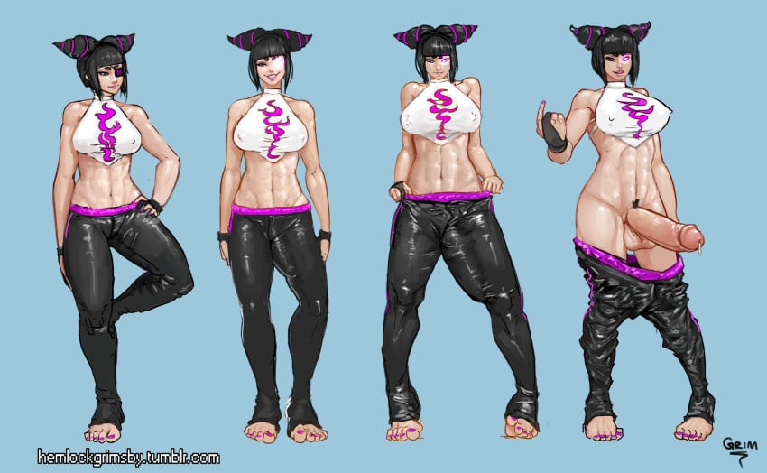 1futa 1girls abs balls beckoning big_balls black_hair bulge bulge_down_leg clothed clothing cum dickgirl dripping erect_nipples erection erection_under_clothes eye_patch female female_to_futa fully_clothed futa_only futanari futanari_transformation gender_transformation getting_erect glowing_eyes grin hand_on_hip hemlockgrimsby hi_res highres huge_cock intersex juri_han licking_lips light-skinned_futanari light_skin looking_at_viewer mostly_clothed muscular muscular_female muscular_futanari nail_polish nipples pants_down pants_pull penis penis_growth penis_out penis_to_the_knees penis_under_clothes pink_toenails plain_background precum precum_drip pubic_hair simple_background solo standing standing_on_one_leg street_fighter tight_clothing toenail_polish transformation transformation_sequence