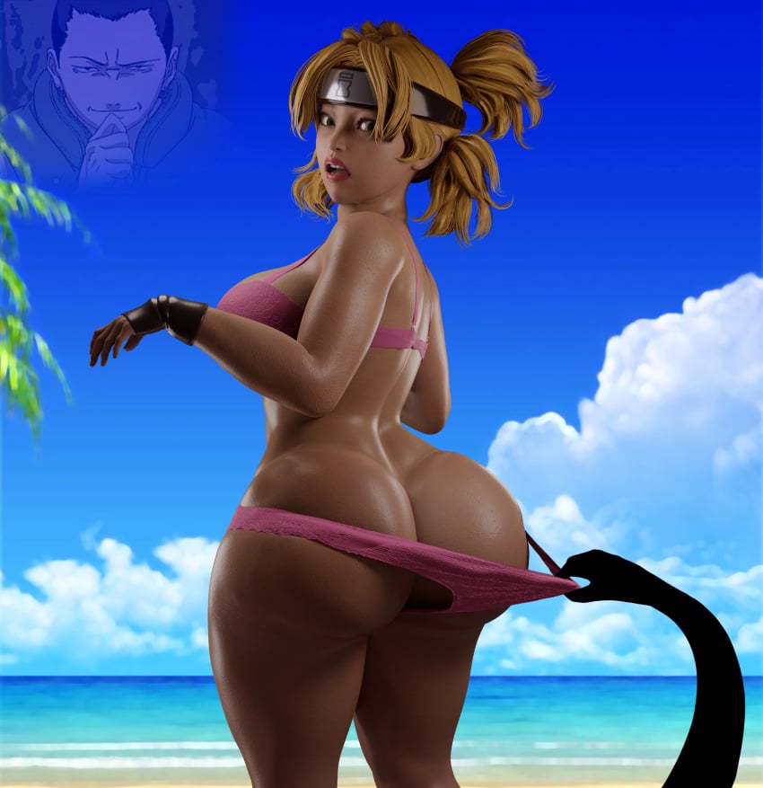 1girls 3d ass ass_cleavage beach big_ass bikini bikini_bottom bikini_pull bikini_top blonde_hair butt_crack cursedmadara curvy female female_focus forced_exposure huge_ass huge_breasts looking_back male nara_shikamaru naruto naruto_(series) naruto_shippuden offscreen_character solo_focus surprised temari voluptuous