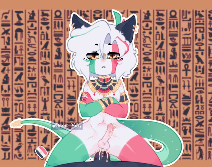 2boys ankha_ride_(minus8) black_skin cat_ears countryhumans cum_on_penis dream_moky egypt_(countryhumans) egyptian_clothes femboy gay looking_at_viewer male_only mexico mexico_(countryhumans) penis_in_ass stomach_bulge white_hair