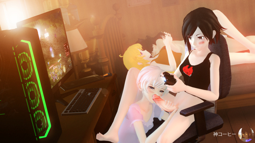 1futa 2022 3d 4girls artist_logo black_hair blake_belladonna blonde_hair computer desktop electronics faunus futanari group human kamikafe multitasking ruby_rose rwby sfm team_rwby video_games weiss_schnee white_hair yang_xiao_long