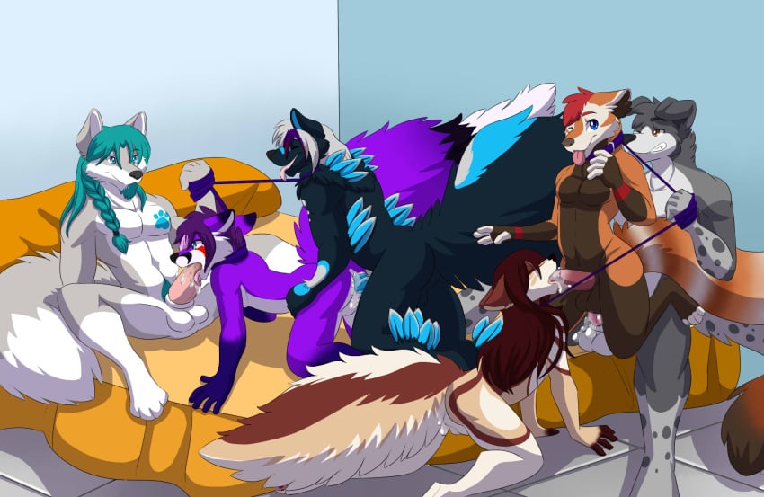 anthro collar group group_sex hi_res leash leash_pull male male/male nightwind nimbus_nox orgy orgy_landscape sex unknown_artist