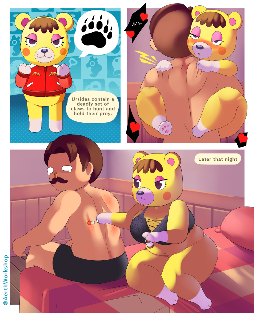 2022 absurd_res aerth animal_crossing anthro anthro_penetrated bottomless bra breasts cleavage clothed clothing female female_penetrated hi_res human human_on_anthro human_penetrating human_penetrating_anthro interspecies male male/female male_penetrating male_penetrating_female mammal nintendo penetration sex tammy_(animal_crossing) underwear ursid video_games wounded