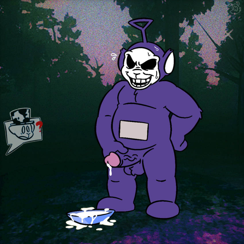 caught caught_masturbating cbeebies cum forest forest_background humanoid male_only masturbation offscreen_character overweight_male plate purple_fur slendytubbies slightly_chubby teletubbies teletubby the_guardian_(slendytubbies) tinky_winky white_fur yukki_starr