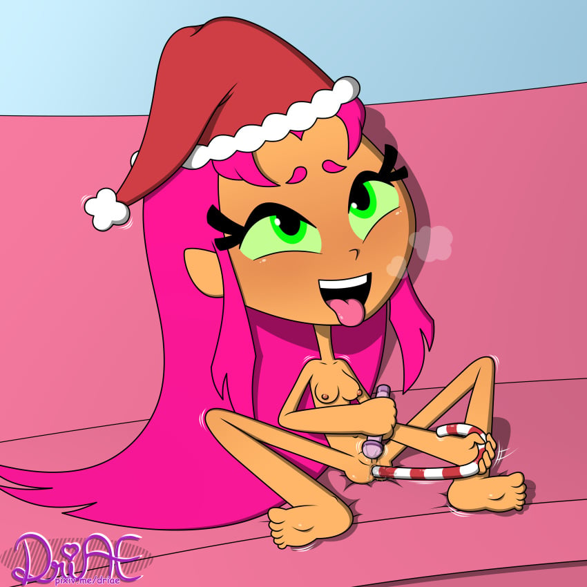 1girls accurate_art_style alien alien_girl alien_humanoid anal anal_insertion barefoot candy_cane candy_cane_insertion cartoon_network christmas christmas_headwear dc driae feet female female_only green_eyes humanoid koriand'r masturbation naked navel nipples nude nude_female pink_hair pussy_juice sex_toy solo starfire tamaranean teen_titans teen_titans_go vibrator vibrator_in_pussy