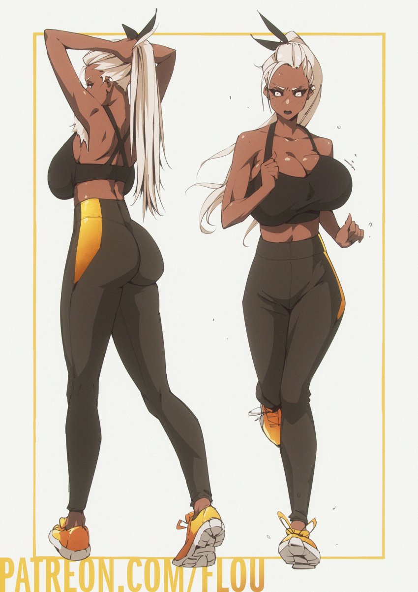 1girls 2022 ass backboob big_ass breasts cleavage dark-skinned_female dark_skin female female_only flou huge_breasts original original_character sneakers solo sports_bra sportswear stella_(flou) yoga_pants