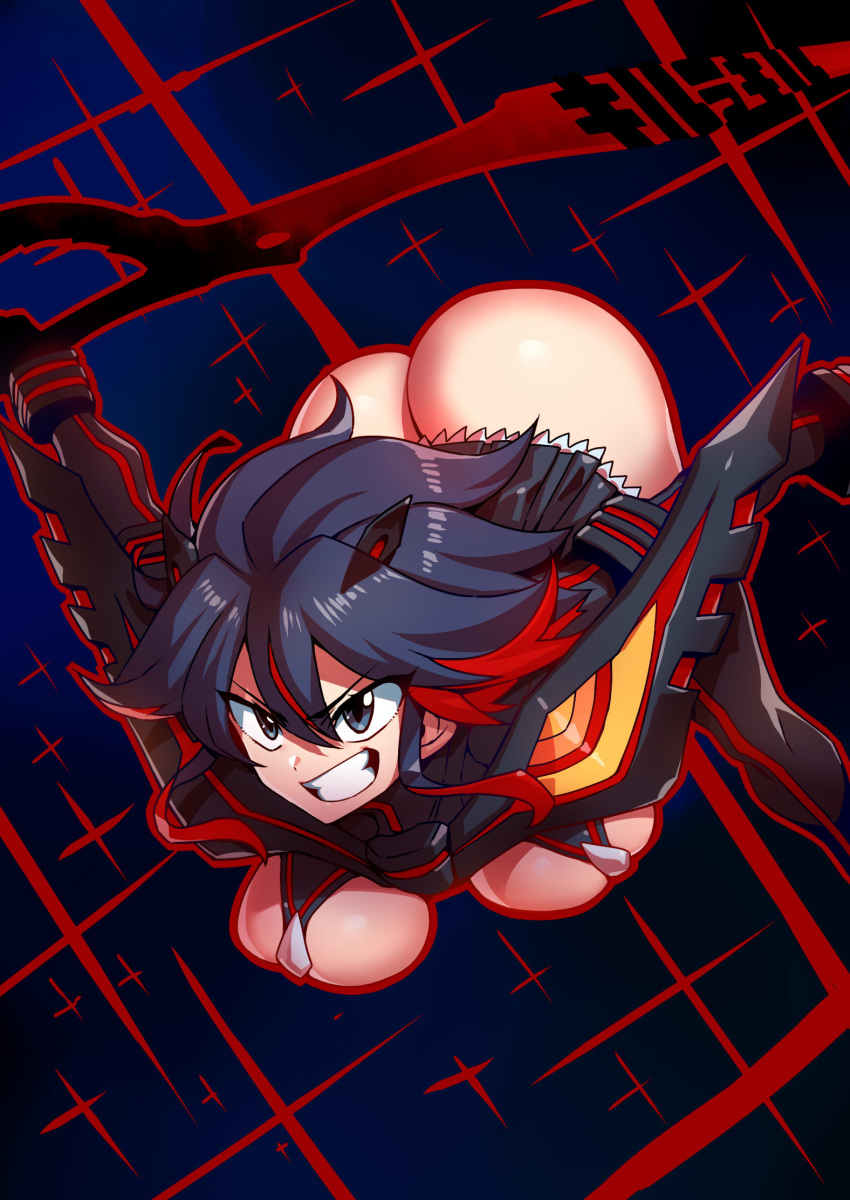 1girls ass big_ass big_breasts black_hair blue_eyes breasts bubble_butt fat_ass female female_only holding_object holding_weapon kill_la_kill large_ass large_breasts light-skinned_female light_skin matoi_ryuuko multicolored_hair scissor_blade scissor_blade_(kill_la_kill) senketsu short_hair skirt smile smiling solo solo_female tagme tsuki_wani tsukiwani tukiwani two_tone_hair voluptuous weapon