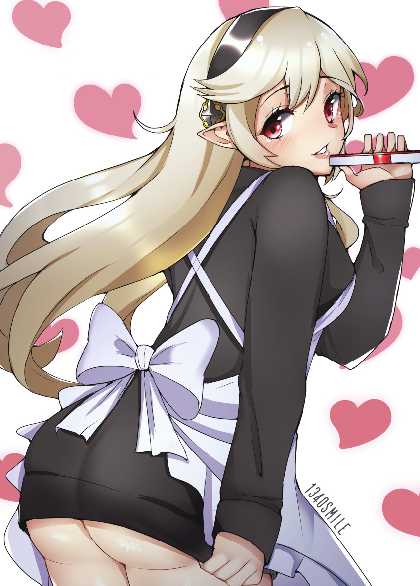 1340smile 1girls ass back_view big_ass breasts clothed clothing corrin_(fire_emblem) corrin_(fire_emblem)_(female) female female_only fire_emblem fire_emblem_fates maid medium_breasts nintendo pointy_ears red_eyes sideboob smile solo