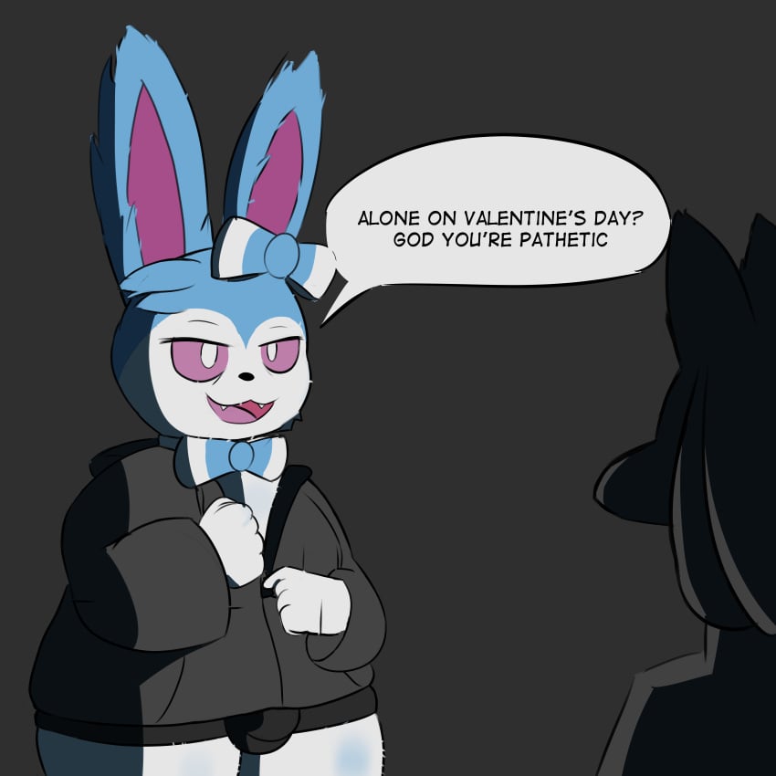 absurd_res bluge bottomwear bulge clothing comic duo eeveelution girly hi_res hoodie lucario male male/ambiguous male_only mcerror nintendo pokemon pokemon_(species) pokemon_only romantic shorts sylveon text topwear undressing video_games