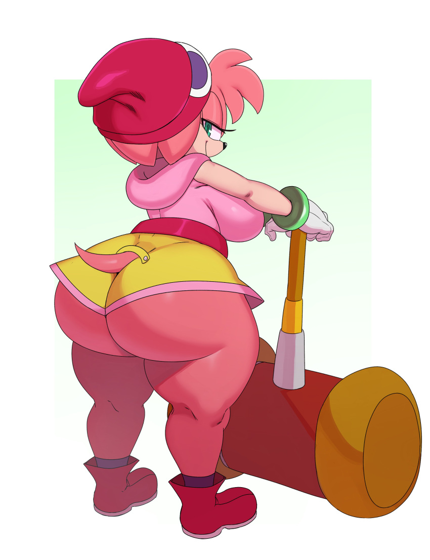 1girls alternate_version_available amitie amitie_(cosplay) amy_rose anthro ass belt big_ass big_breasts big_butt bubble_ass bubble_butt butt clothing cosplay curvy dat_ass fat_ass female female_only green_eyes hammer hat large_ass large_breasts looking_back puyo_puyo puyo_puyo_fever puyo_puyo_tetris sega shoes shorts shortstack socks solo solo_female sonic_(series) sonic_runners sonic_the_hedgehog_(series) sssonic2 standing tail thick thick_ass thick_thighs thighhighs thighs voluptuous wide_hips