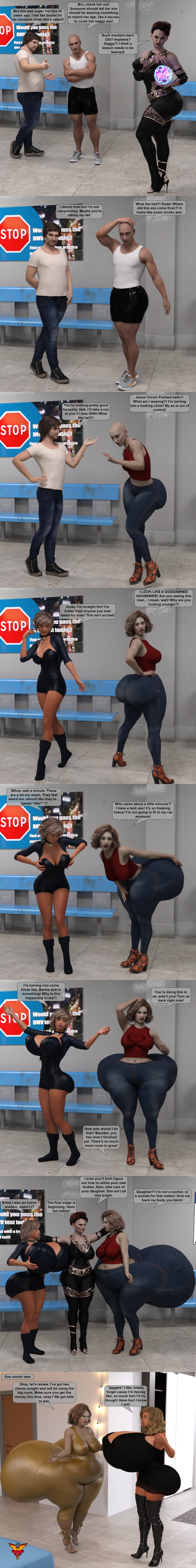 1girls 3d ass_bigger_than_body ass_expansion bimbo breast_expansion comic gender_transformation huge_breasts huge_hips large_breasts mpcreativearts