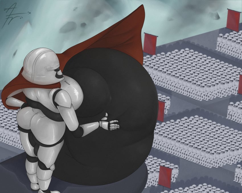 afraart belly big_belly big_breasts breasts captain_phasma female huge_belly huge_breasts nipple_bulge non-canonical_size same_size_vore star_wars stormtrooper vore