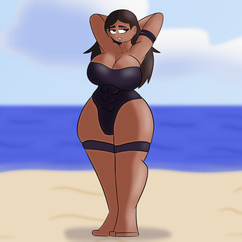 armpits beach cuteskyler fanart minecraft original_character sloppy_sab solo solo_female swimsuit swimwear vanessa_mcloy