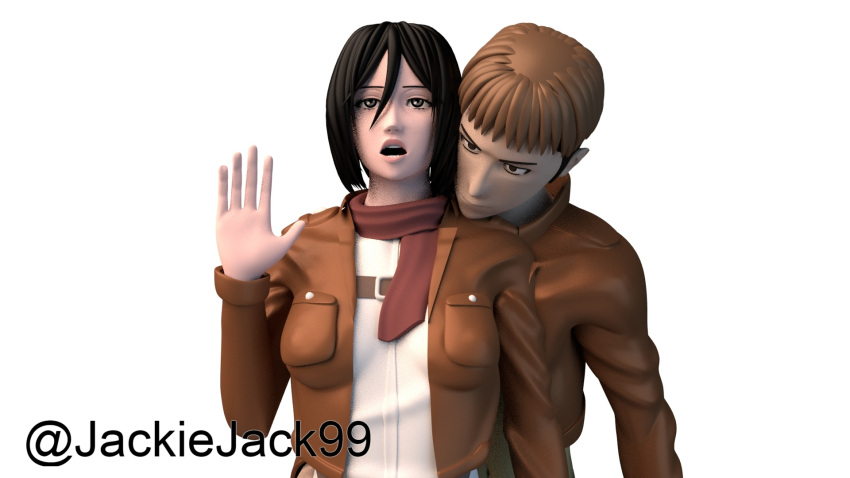 1girls 3d asian attack_on_titan black_eyes black_hair cheating imminent_sex jackiejack99 jean_kirstein jeankasa mikasa_ackerman netorare pale-skinned_female shingeki_no_kyojin