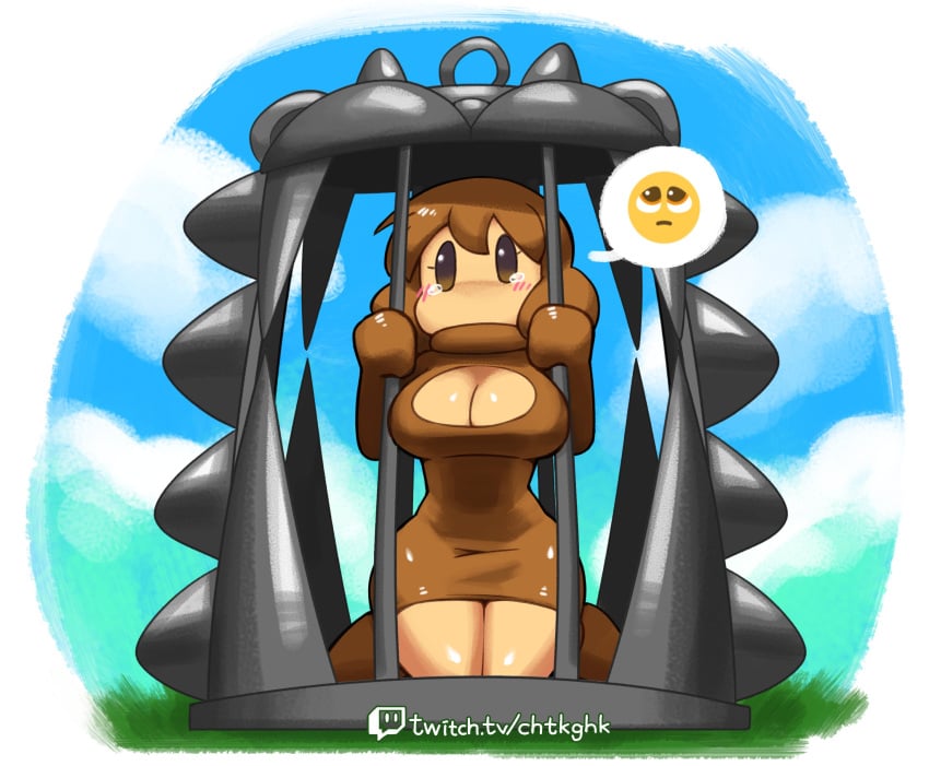 1girls 2022 absurd_res artist_name blush breasts brown_dress brown_eyes brown_hair brown_sweater cage caged cleavage clothed clothing cloud dress emoji female female_only grass hair_between_eyes highres humanized kirby_(series) kirby_and_the_forgotten_land kneeling large_breasts matching_hair/eyes minus8 nintendo outdoors seiza shoes short_hair sitting sky solo speech_bubble spoken_emoji sweater sweater_dress tears turtleneck turtleneck_sweater waddle_dee watermark white_border wide_hips