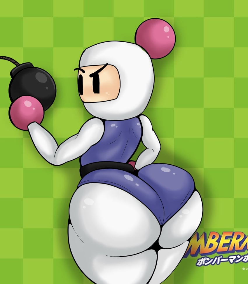 1boy 1femboy ass big_ass big_butt bomb bomberman bubble_ass bubble_butt butt femboy feminine_male fully_clothed gay looking_confused loversdoublex male_only mob_face solo white_bomber