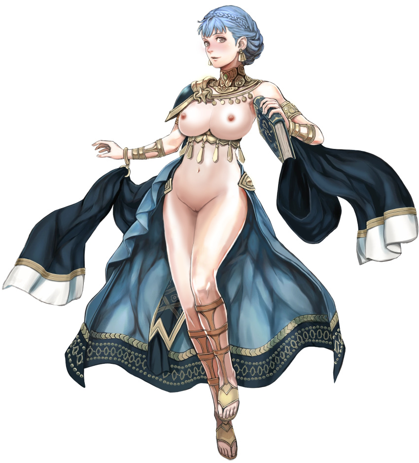 1girls alternate_breast_size alternate_costume big_breasts biggitybiggitybig blush dancer dancer_(three_houses) edit female fire_emblem fire_emblem:_three_houses fire_emblem_heroes game_cg gladiator_sandals light_blue_hair looking_at_viewer marianne_(serene_adherent)_(fire_emblem) marianne_von_edmund nintendo nipples nude_filter official_alternate_costume pale-skinned_female pussy short_hair solo transparent_background