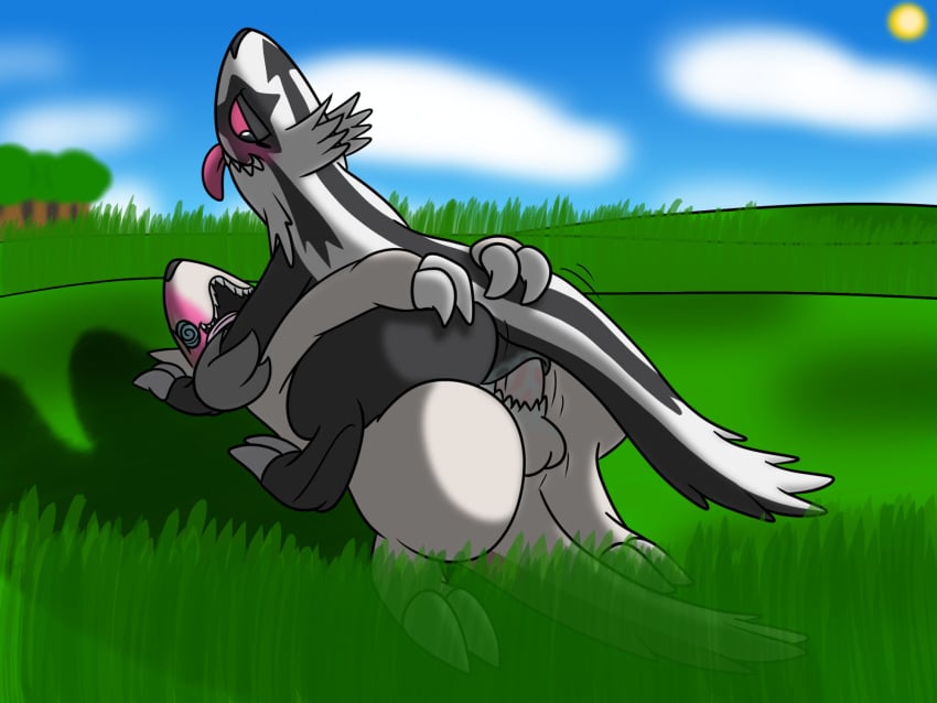 ahe_gao anonymous_artist ass balls black_body black_fur blue_eyes butt_grab claws duo female female_on_top feral fur galarian_linoone genitals grass hand_on_butt hi_res linoone looking_pleasured male male/female male_on_bottom nintendo on_bottom on_top penetration plant pokémon_(species) pokemon pokemon_only pussy rear_view red_eyes regional_form_(pokémon) simple_background striped_body striped_fur stripes tan_body tan_fur tongue vaginal_penetration video_games white_body white_fur