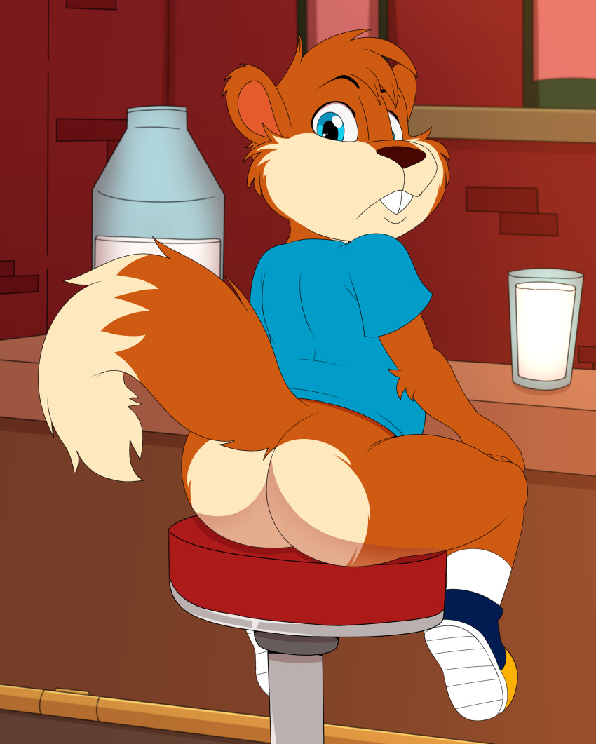 1boy anthro ass conker conker's_bad_fur_day furry jerseydevil looking_at_viewer male male_only solo squirrel