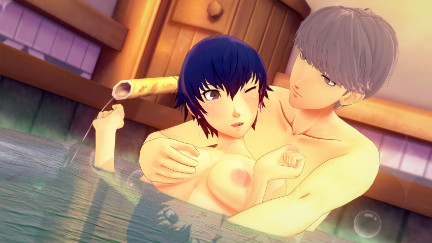 3d atlus bath breasts female male narukami_yu nipples open_mouth persona persona_4 shepirotcloud shirogane_naoto tagme