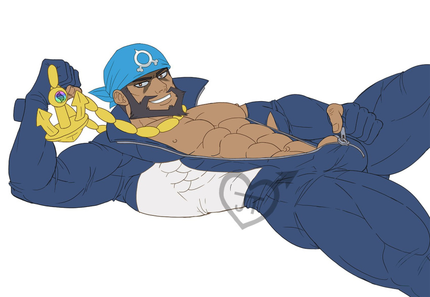 1boy archie_(pokemon) balls bara bulge flaccid gay jaytee male male_only muscles muscular open_clothes penis pokemon solo solo_male team_aqua undressing