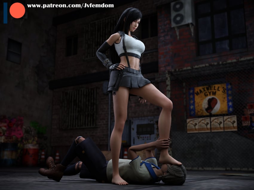 3d 3d_(artwork) bare_legs barefoot black_hair brutal crush crushed_underfoot dominant dominant_female domination dominatrix feet feet_on_face female female_domination femdom fight final_fantasy final_fantasy_vii final_fantasy_vii_remake foot_fetish foot_on_face foot_on_head hand_on_hip hand_on_leg helpless jvfemdom legs long_hair male/female malesub miniskirt pain pinned pinned_down smelling_feet smirk step_pose stepped_on stepping stomp stomping struggling tifa_lockhart toes trample trampling victory_pose