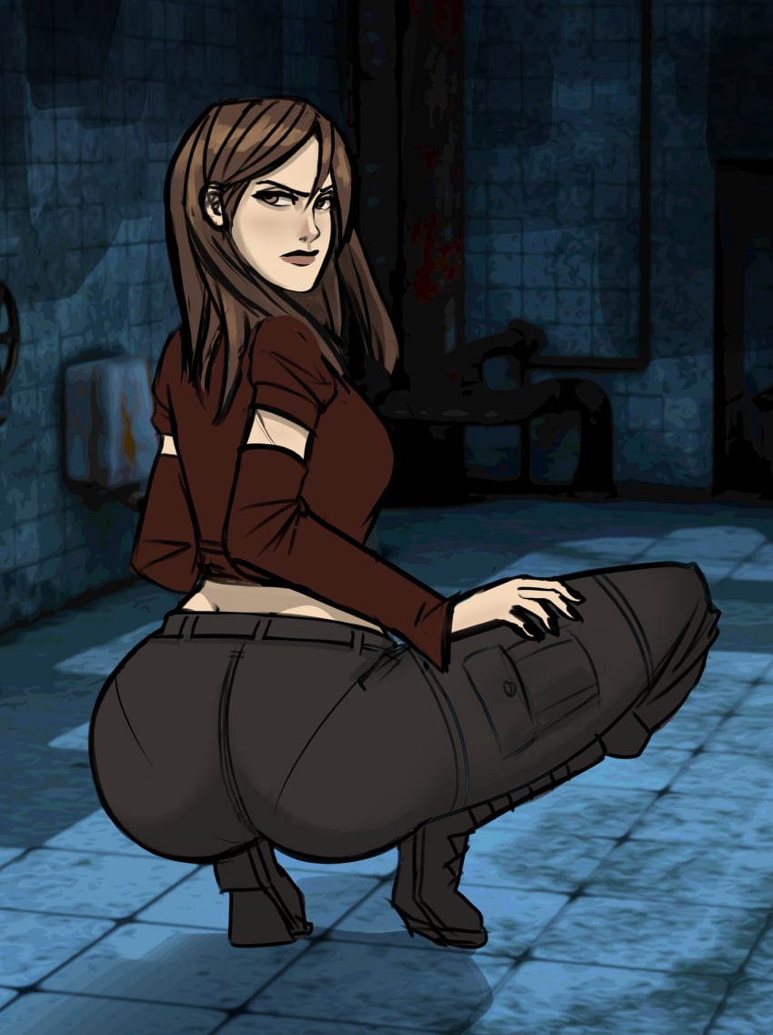 1girls amanda_young ass big_ass big_butt black_nails boots brown_eyes brown_hair butt crouching dbd dead_by_daylight female female_focus female_only large_ass looking_at_viewer looking_back medium_hair nail_polish pantylines saw_(series) solo solo_female solo_focus straight_hair the_pig too6lolo white_body white_skin