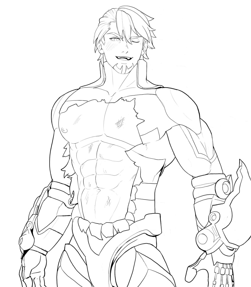 black_and_white bolloxxxz kotetsu_t._kaburagi male male_only muscles muscular muscular_male ripped_clothing sketch tiger_and_bunny uncolored