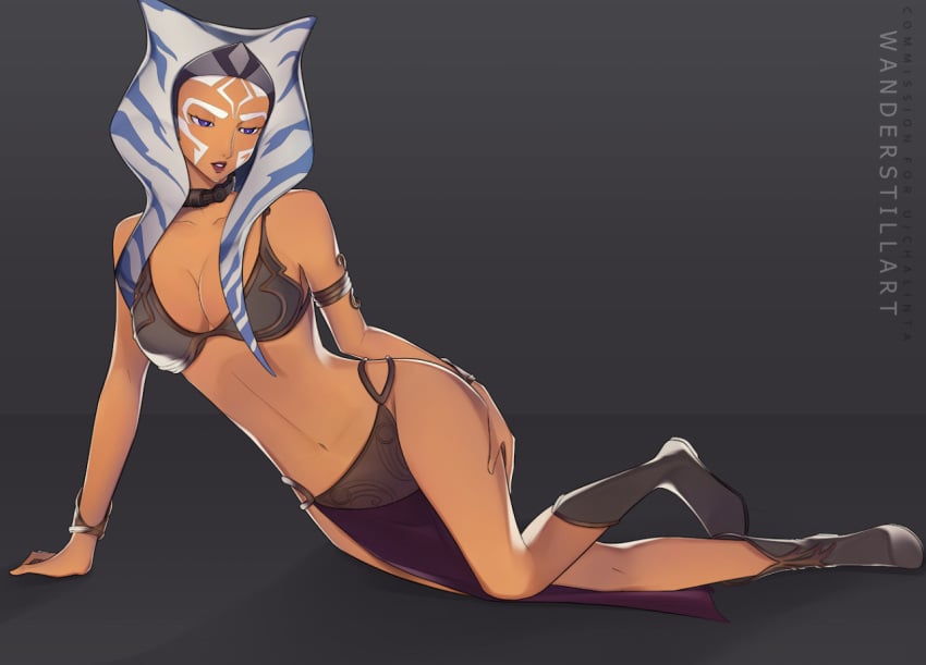 1girls ahsoka_tano alien alien_girl armlet belly_dancer belly_dancer_outfit blue_eyes boots bracelet cleavage dancer dancer_outfit female female_only harem_girl harem_outfit large_breasts lekku loincloth orange_skin seductive_pose slave slave_ahsoka slave_bikini slave_collar slave_leia_(cosplay) slave_outfit slavegirl solo star_wars star_wars_rebels togruta voluptuous wanderstillart