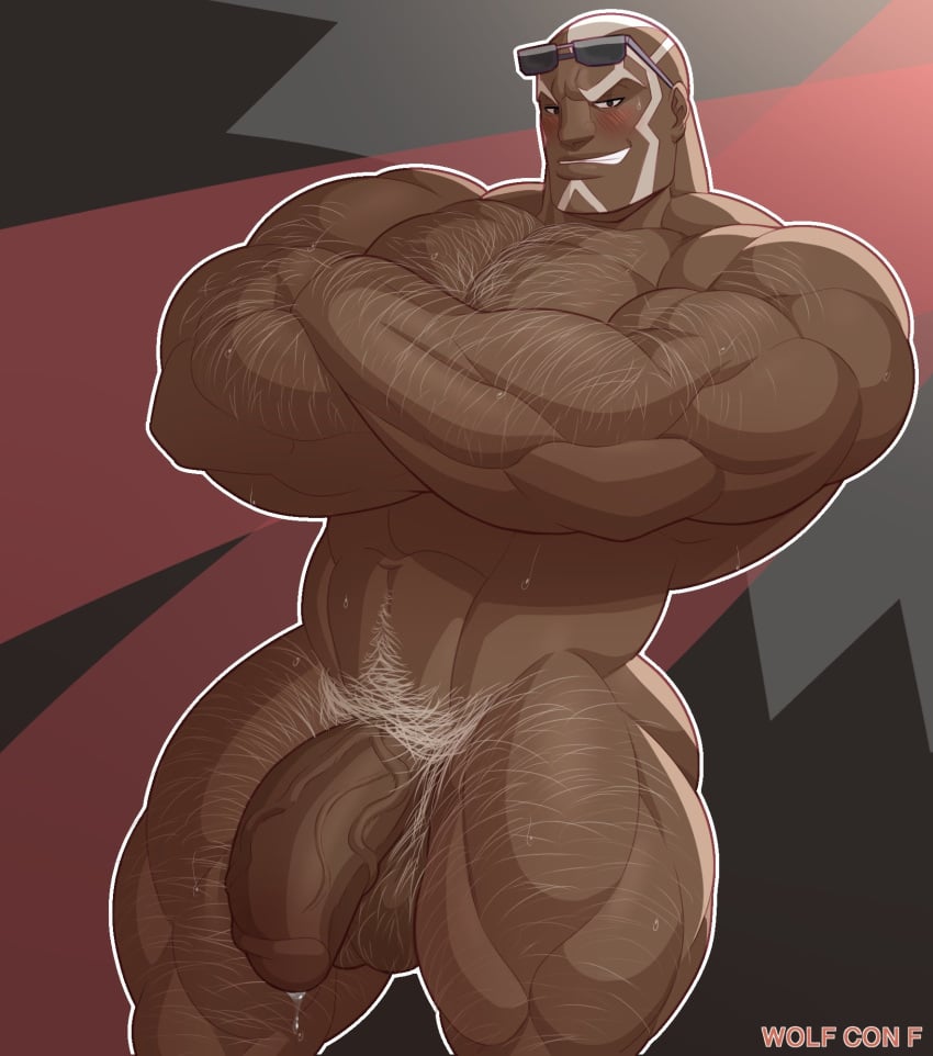 balls bara big_balls big_penis flaccid gay hairy male male_only muscles muscular nintendo nude penis pokemon pokemon_masters sawyer_(pokemon_masters) solo solo_male veiny_penis wolf_con_f