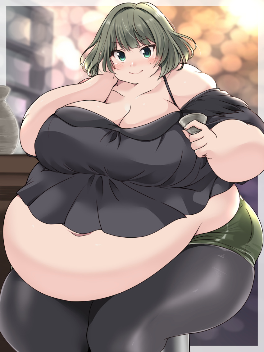 1girls 2022 bar bbw belly belly_button belly_overhang big_belly big_breasts breasts chubby chubby_female cleavage curvaceous curvy eye_contact female female_focus green_eyes hips huge_belly huge_breasts idolmaster idolmaster_cinderella_girls kurocaze large_belly large_breasts looking_at_viewer obese obese_female overweight overweight_female plump short_hair solo solo_female solo_focus takagaki_kaede tummy voluptuous wide_hips