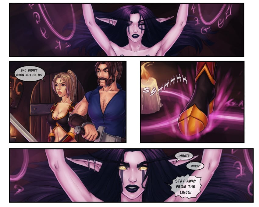 blizzard_entertainment comic female human human_(world_of_warcraft) light-skinned_female light-skinned_male light_skin male night_elf original_character personalami purple_skin thelema therana warcraft wesgar white_skin world_of_warcraft