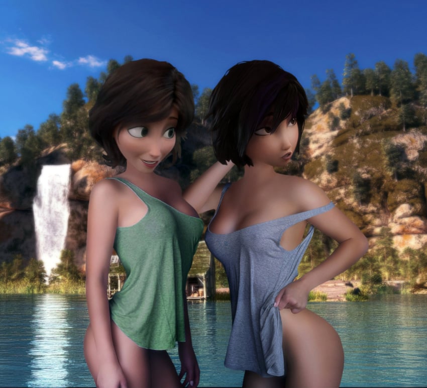 3d aunt big_hero_6 brown_hair busty cass_hamada disney female female_focus female_only gogo_tomago hourglass_figure marvel mature mature_female nipple_bulge outdoors pokies rastifan short_hair tagme wide_hips