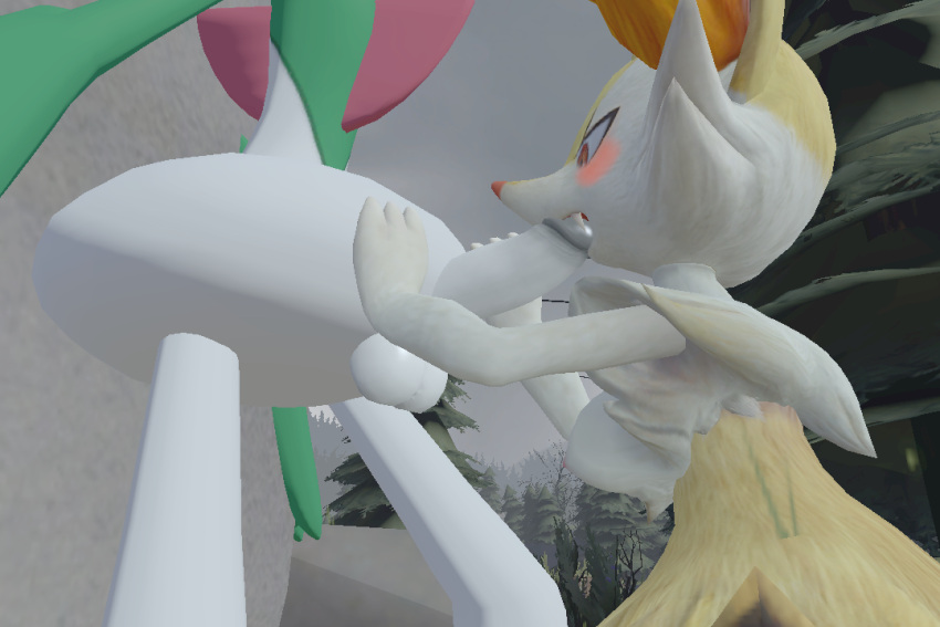 3d_(artwork) animal_penis anthro_on_anthro balls blush braixen breasts canid canine digital_media_(artwork) duo erection fellatio female fennec fox fur gallade genitals green_body green_skin grey_sky hand_on_penis humanoid humanoid_genitalia humanoid_penis male male/female mammal nintendo oral orange_blush penile penis plant pokémon_(species) pokemon pokemon_(species) pokemon_only randomkink rock sex source_filmmaker standing touching_penis tree video_games white_balls white_body white_fur white_penis white_skin