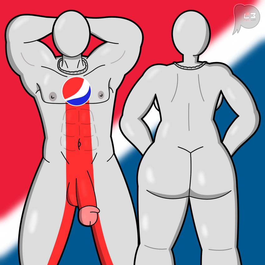 2022 abs ass balls breasts chain_necklace digital_drawing_(artwork) digital_media_(artwork) duo female genitals hi_res humanoid jewelry male male/female muscular muscular_male necklace neckwear nipples not_furry nude penis pepsi pepsiman pepsiwoman shaded signature