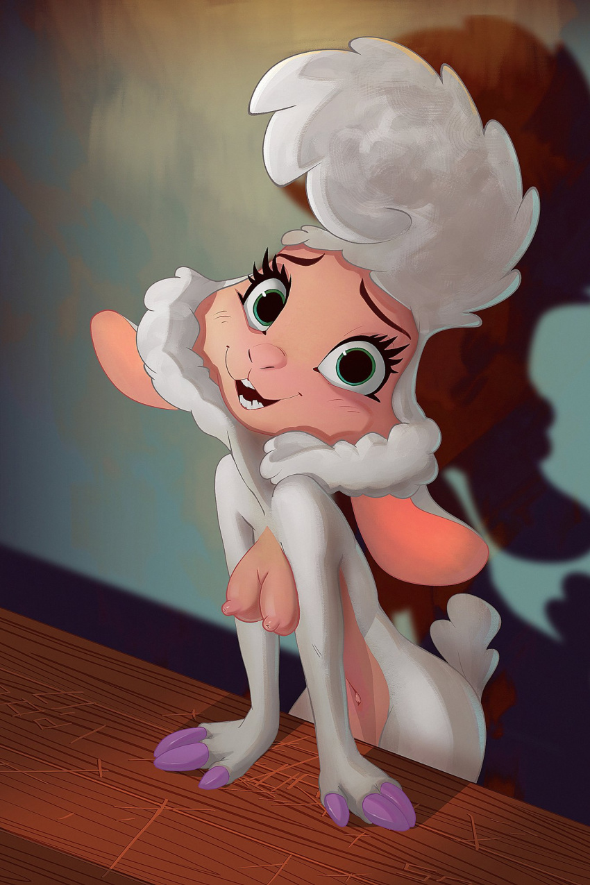 anthro arsemaus bovid breasts caprine dawn_bellwether disney female hi_res looking_at_viewer mammal medium_breasts nipples nude sheep smile solo zootopia zootropolis