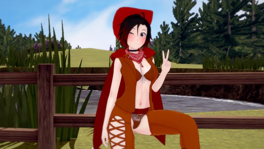 1girls 2022 3d cowboy_hat cowgirl_hat cowgirl_outfit koikatsu muffin_fox9 red_hair ruby_rose rwby