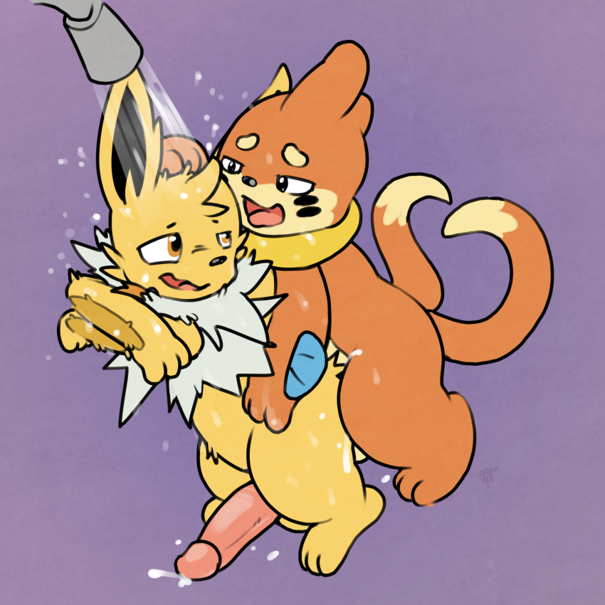 1:1 absurd_res anal anal_sex anthro argon_vile bodily_fluids buizel digital_media_(artwork) duo eeveelution fan_character feral from_behind_position genital_fluids genitals hand_on_head hi_res jolteon male male/male male_penetrated male_penetrating male_penetrating_male mammal monster_mind nintendo nude open_mouth penetration penile penile_penetration penis pokémon_(species) pokemon precum sex shower shower_head shower_sex simple_background tongue video_games water