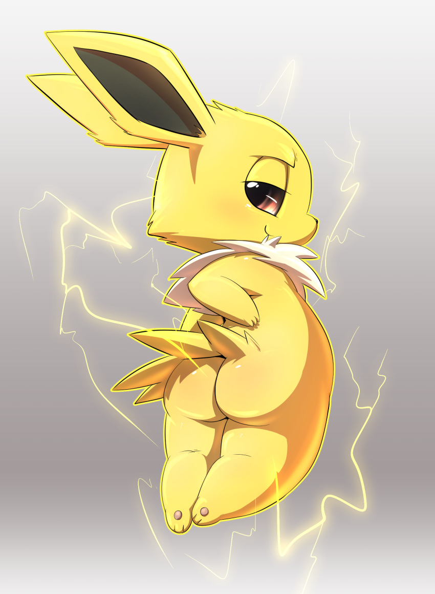 ambiguous_gender ass blush eeveelution jolteon lkiws looking_at_viewer nintendo pokemon smile solo