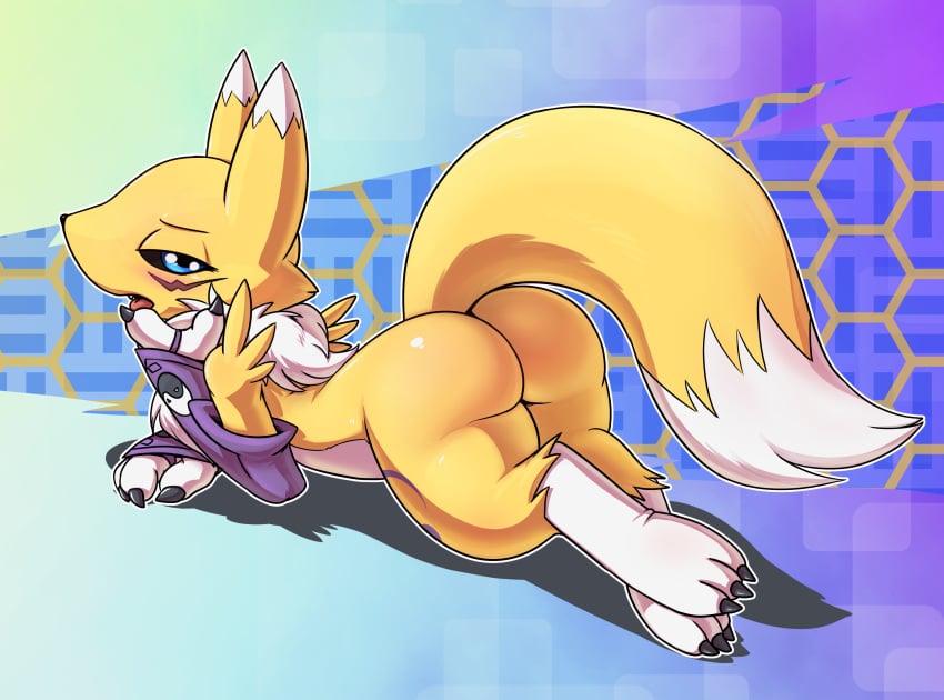 1girls absurd_res anthro armwear ass big_ass big_butt blush digimon female female_only fur furry furry_only hi_res lkiws looking_at_viewer open_mouth renamon solo tail thick_thighs tongue