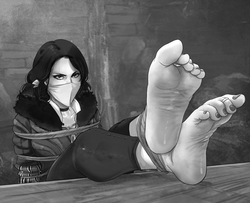 barefoot bondage cloth_gag feet feet_together feet_up foot_focus gag gagged lostonezero rope_bondage soles solo_female the_witcher the_witcher_(series) the_witcher_3:_wild_hunt tied_up toes yennefer